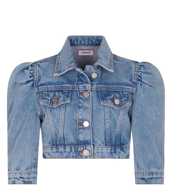 pinko kids blue washed classic fit jacket