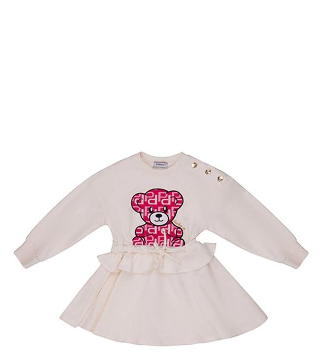 pinko kids cream printed fitted dress