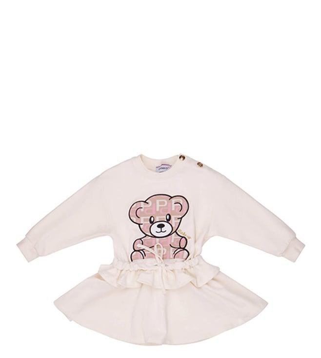 pinko kids cream printed fitted dress