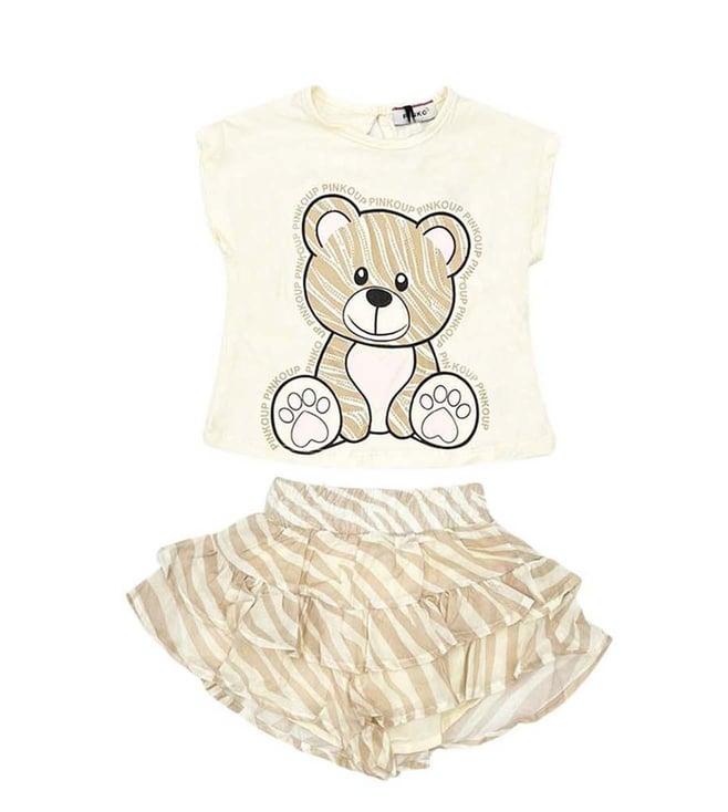 pinko kids cream printed fitted fit t-shirt & skirt