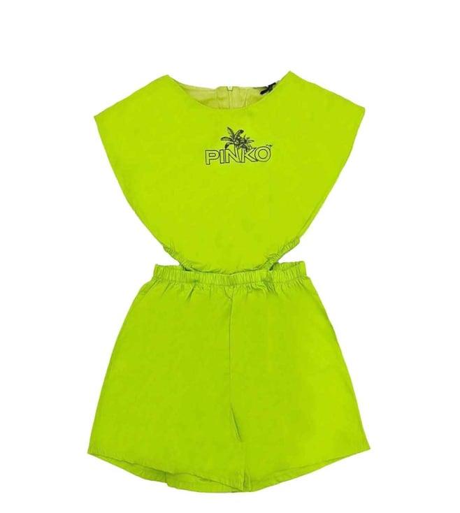 pinko kids green logo fitted fit top & pants