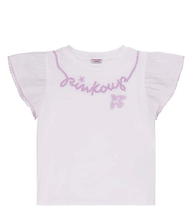 pinko kids white embroidery regular fit top