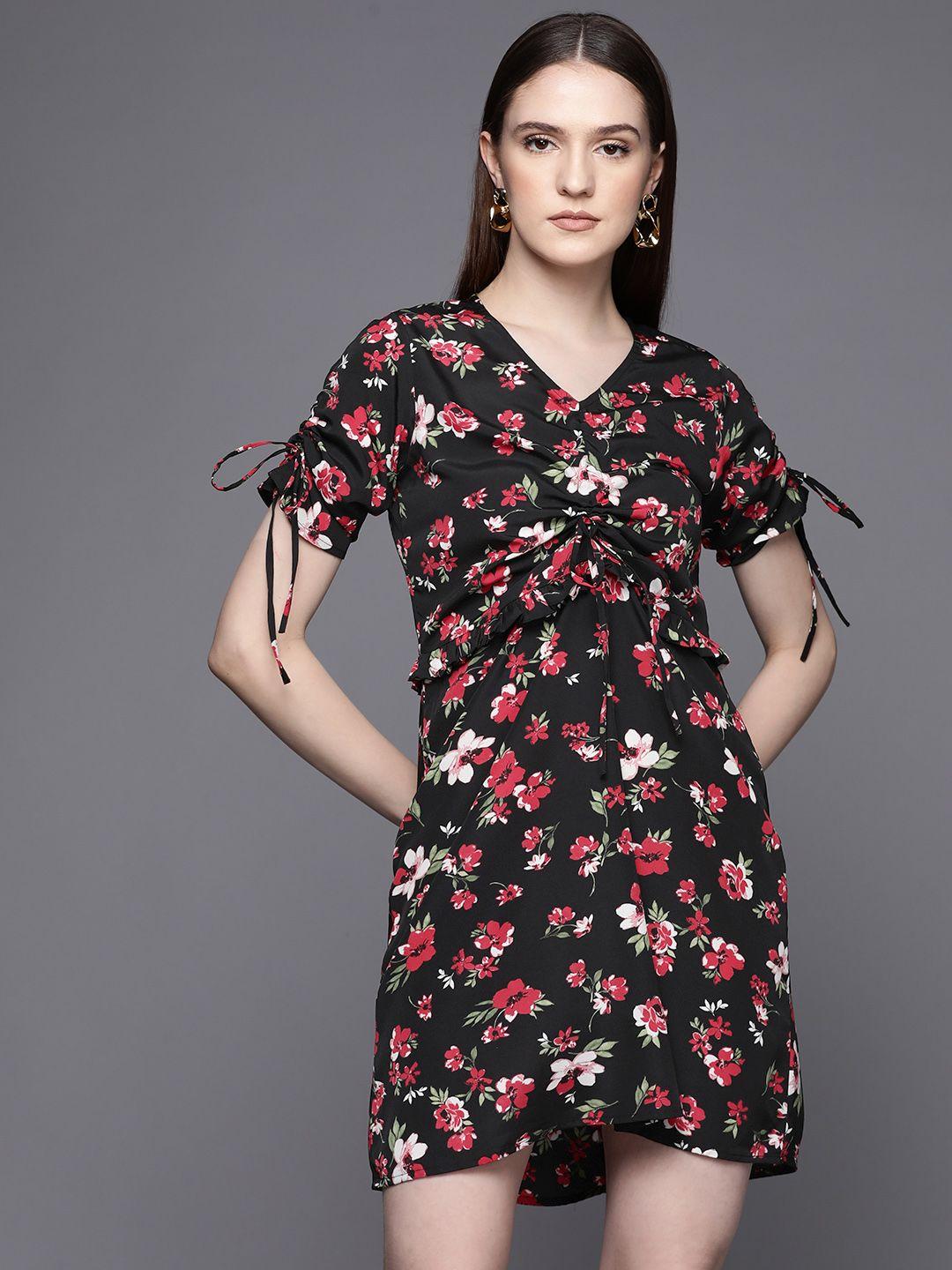 pinksky black & red floral a-line dress