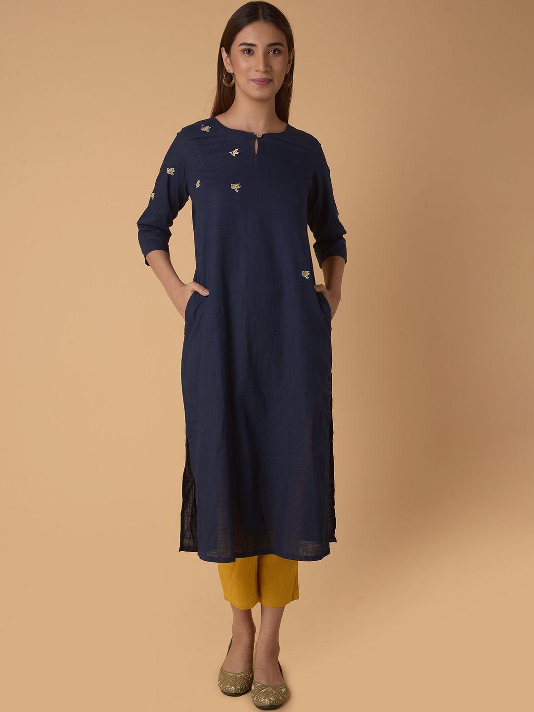 pinksky embroidered round neck cotton regular kurta