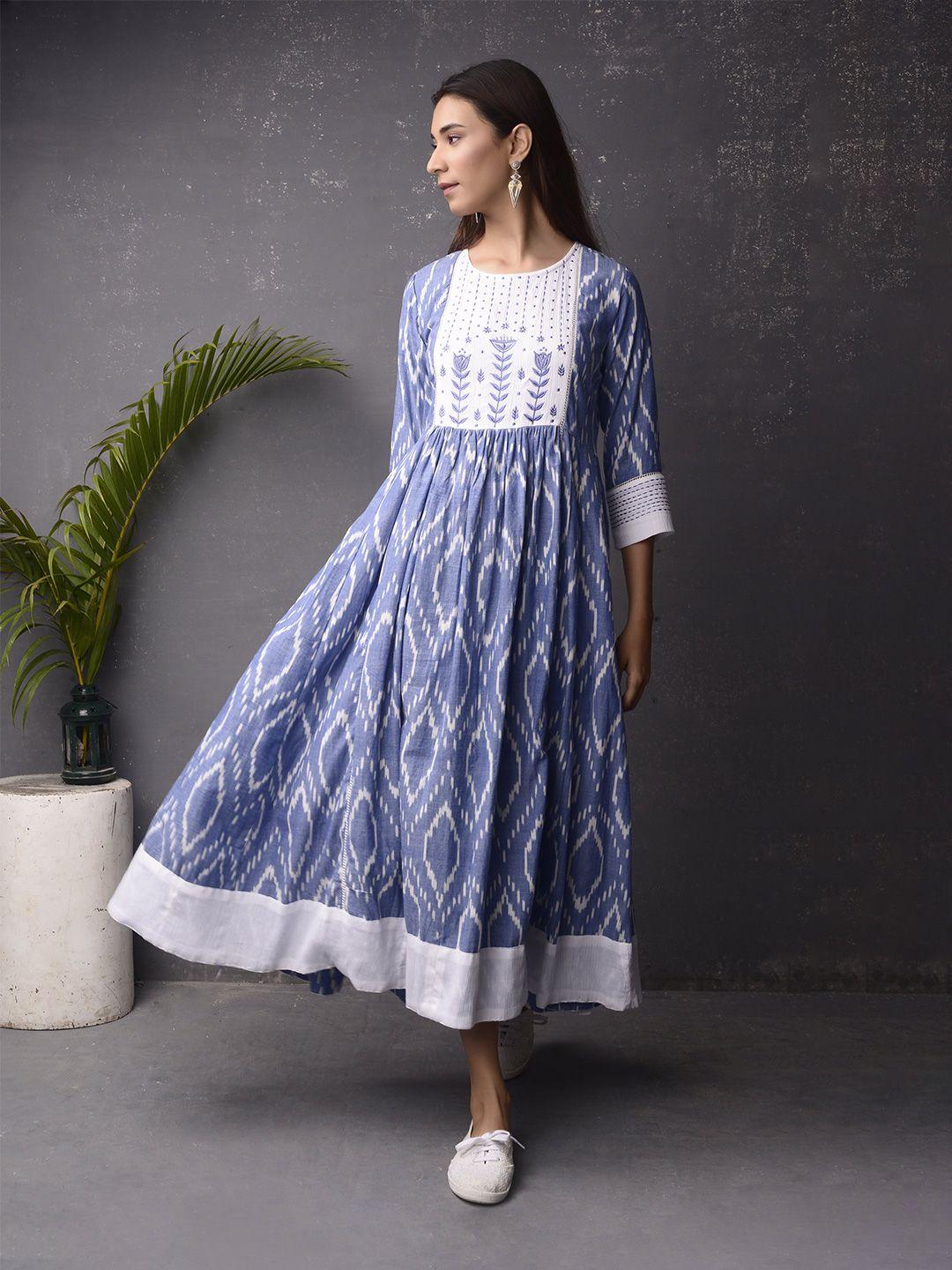 pinksky ethnic motifs print empire cotton midi dress