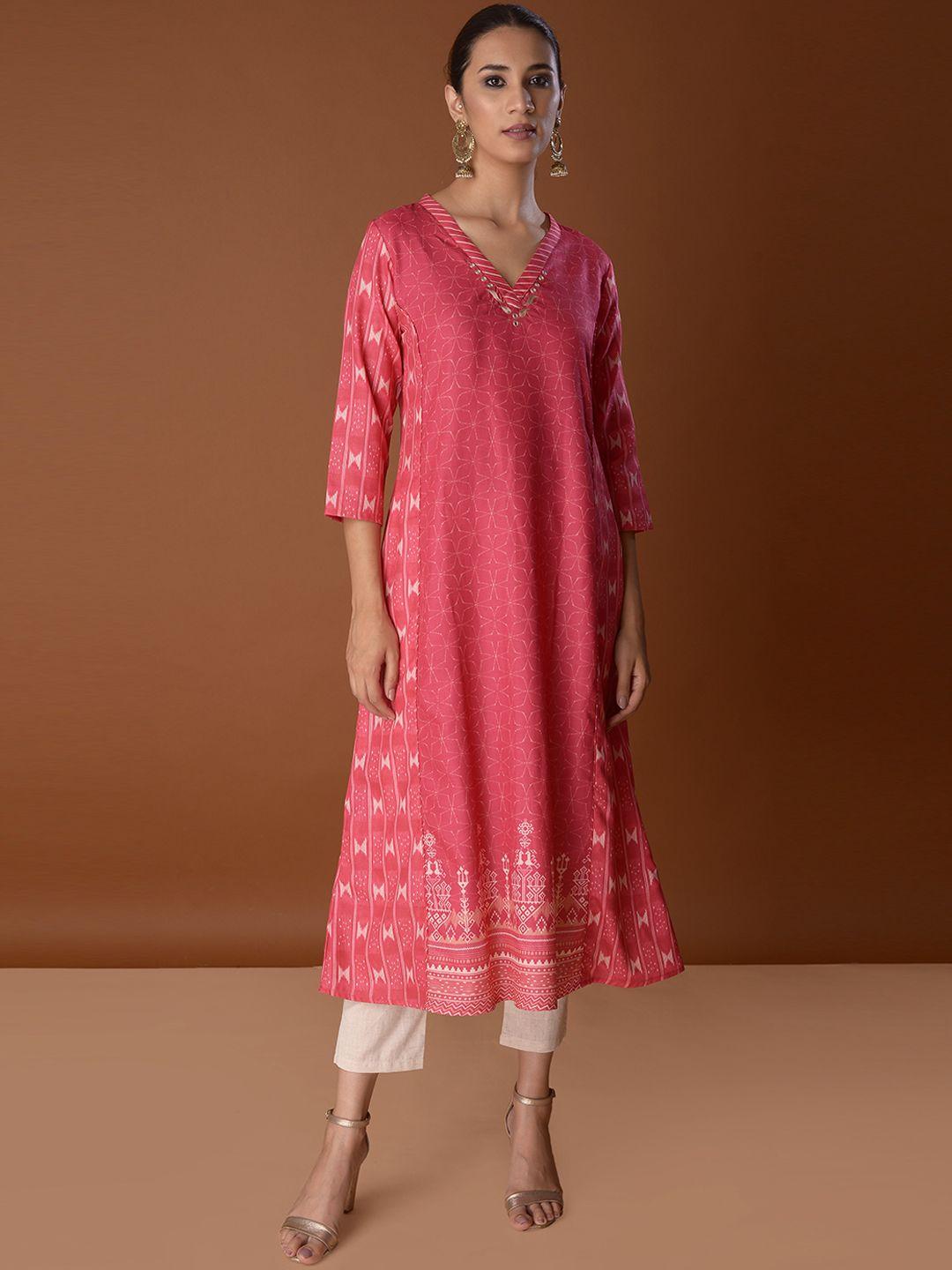 pinksky ethnic motifs printed cotton kurta