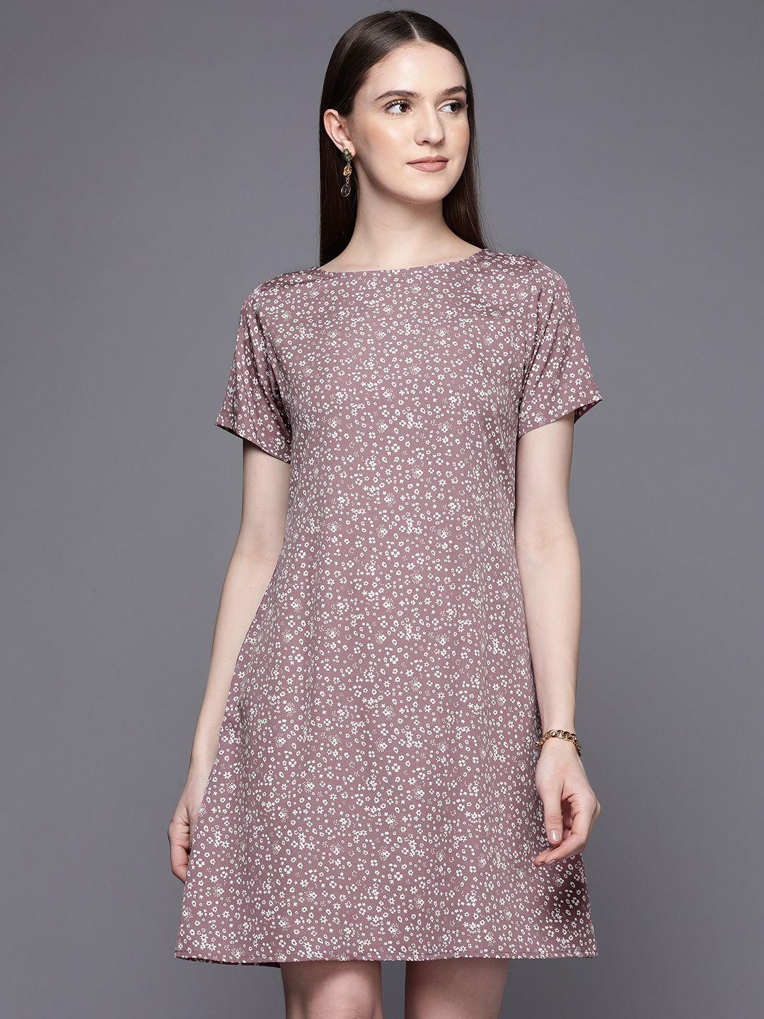 pinksky mauve & off white floral a-line dress