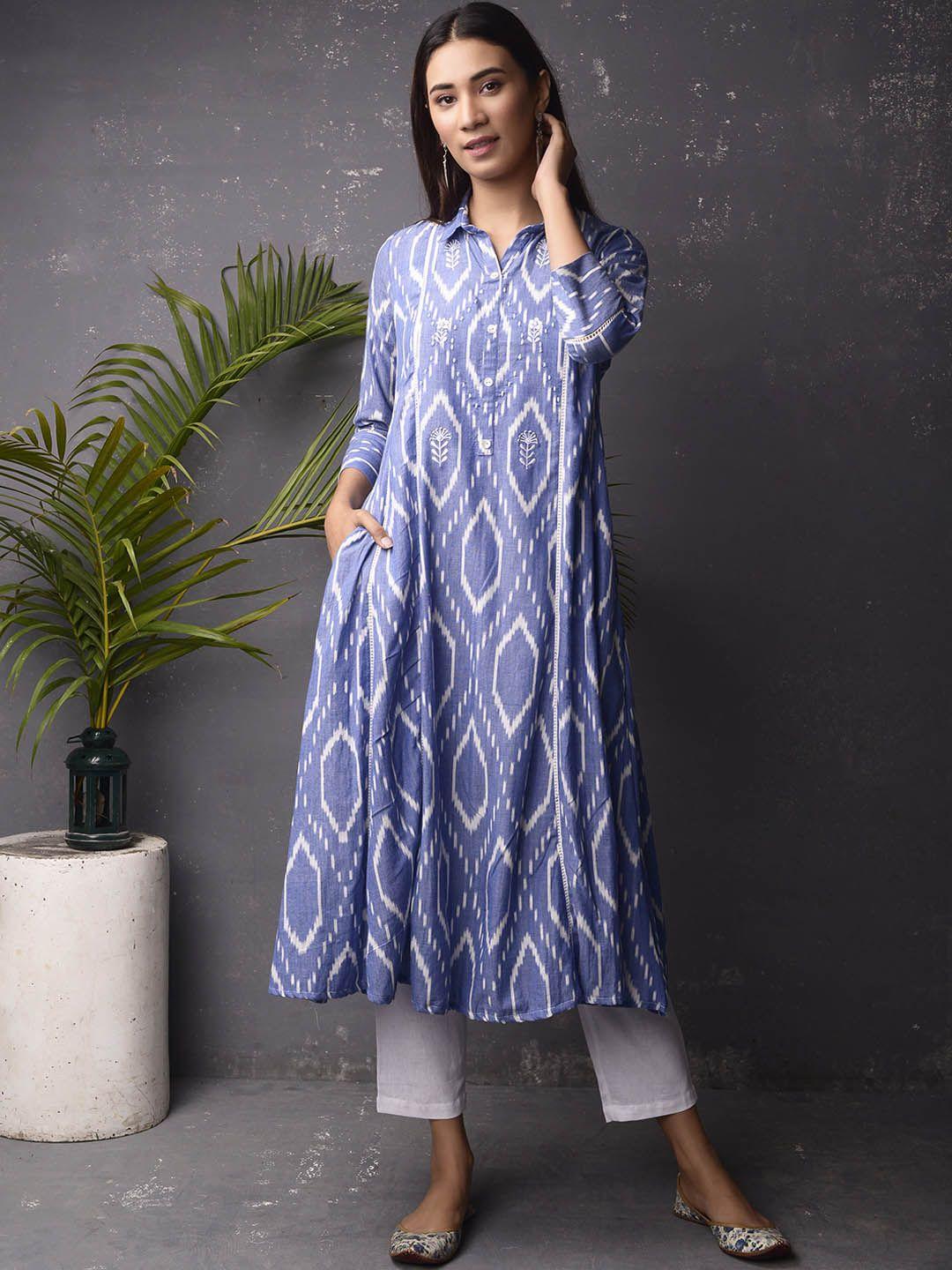 pinksky women ethnic motifs printed thread work  a-line kurta