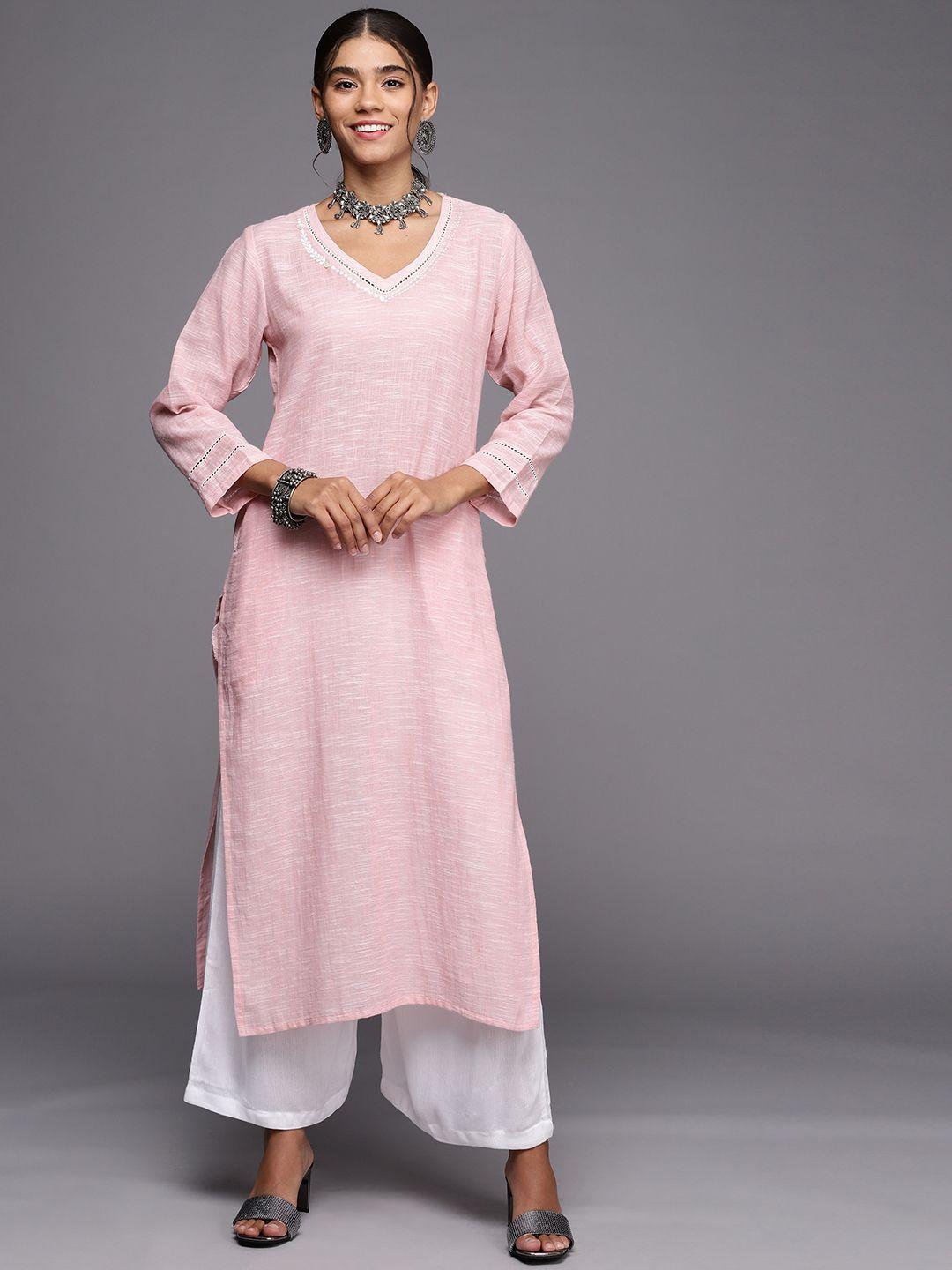 pinksky women pink ethnic embroidered pure cotton kurta with palazzos