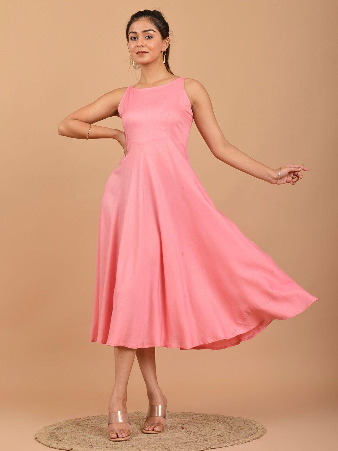 pinkville jaipur women pink a-line midi dress