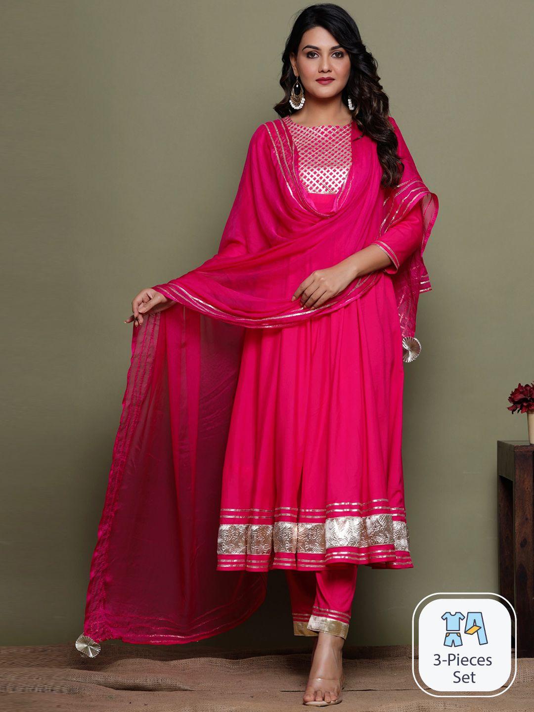 pinkville jaipur yoke design regular gotta patti kurta with trousers & dupatta