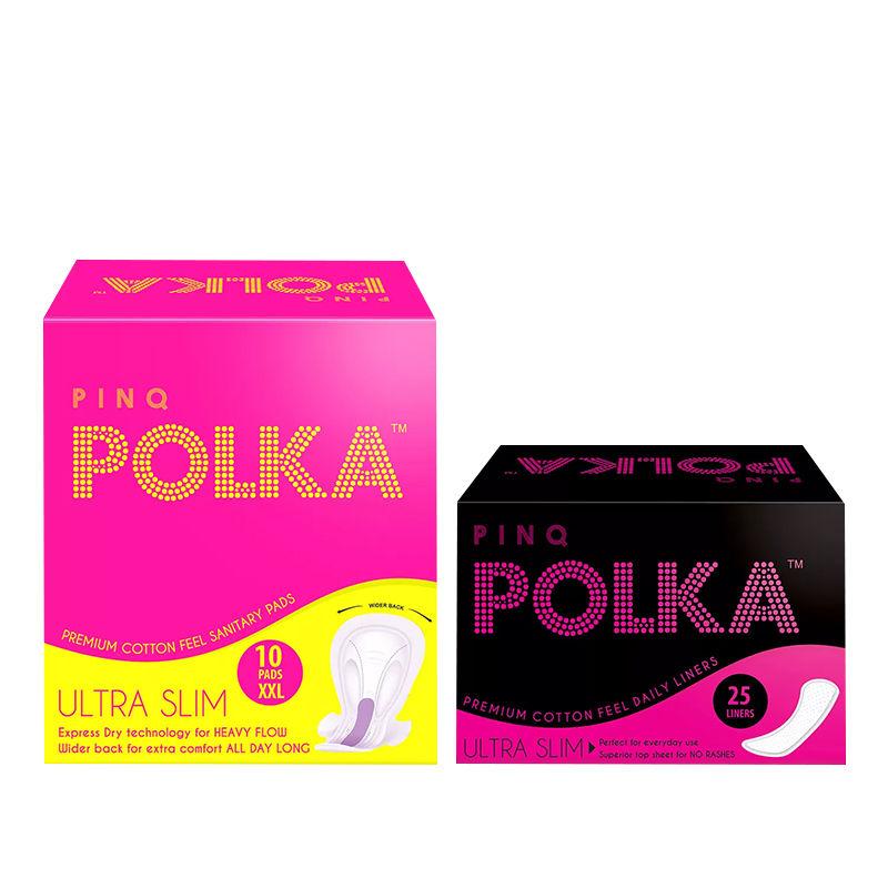 pinq polka 25 daily liners & 10 xxl sanitary pads combo