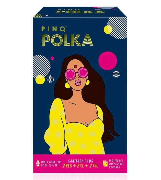 pinq polka period trial pack - cotton ultra sanitary pads 4 each (xxl,xl & regular) - pack of 12