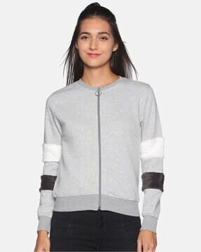 pinstripe zip-front sweatshirt