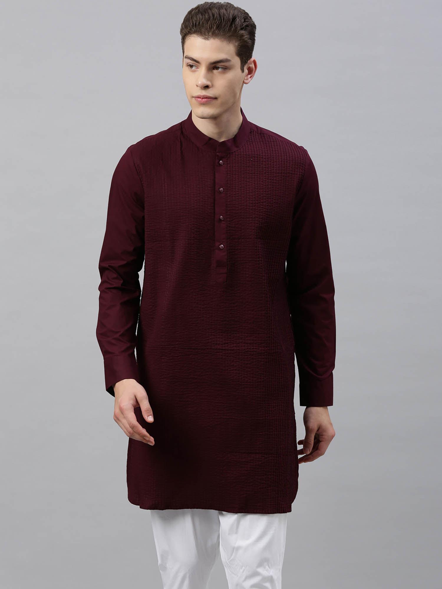 pintuck-1 dark maroon solid kurta