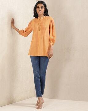 pintuck straight kurti with band collar