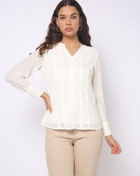 pintuck top with cuffed sleeves