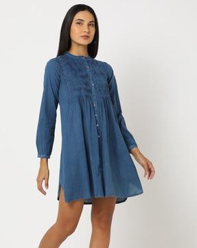 pintuck-yoke shirt dress