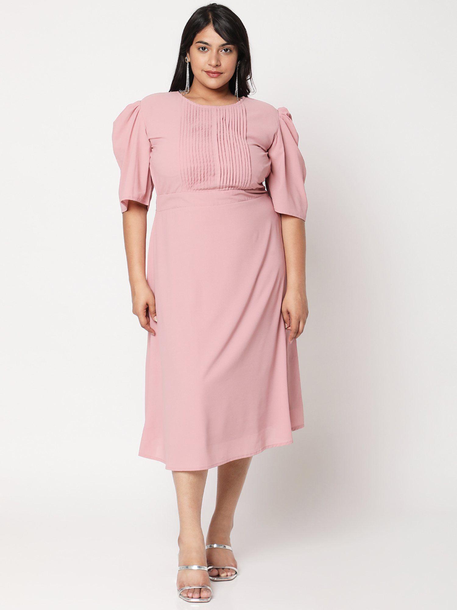 pintucks style mid length dress