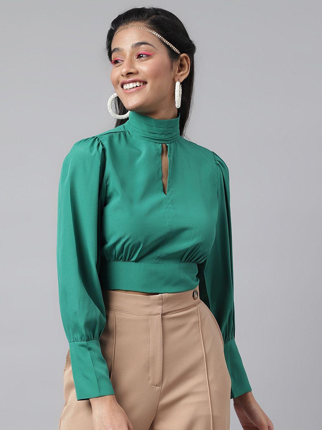 pinwheel green keyhole neck crepe top