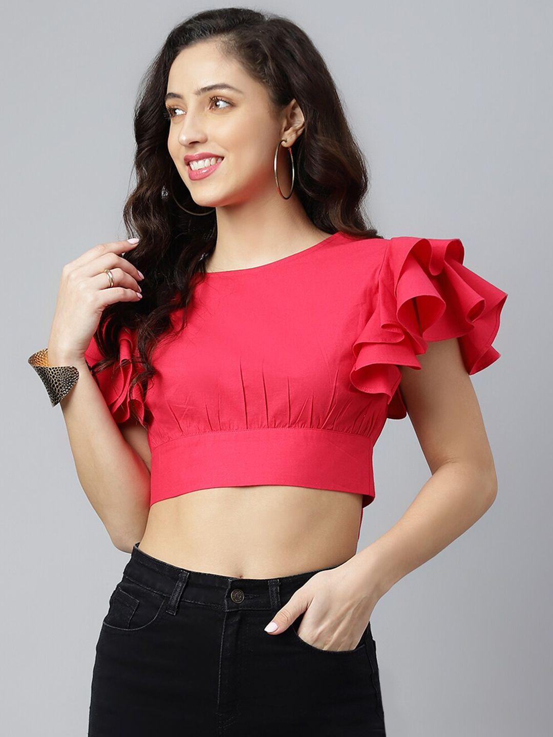 pinwheel pink pure cotton solid blouson crop top