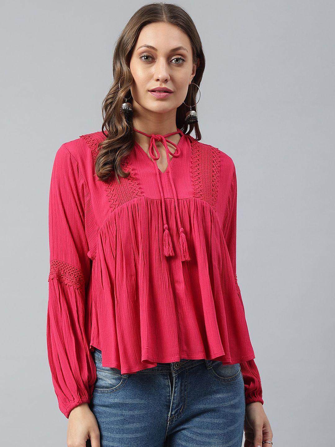 pinwheel pink tie-up neck empire top