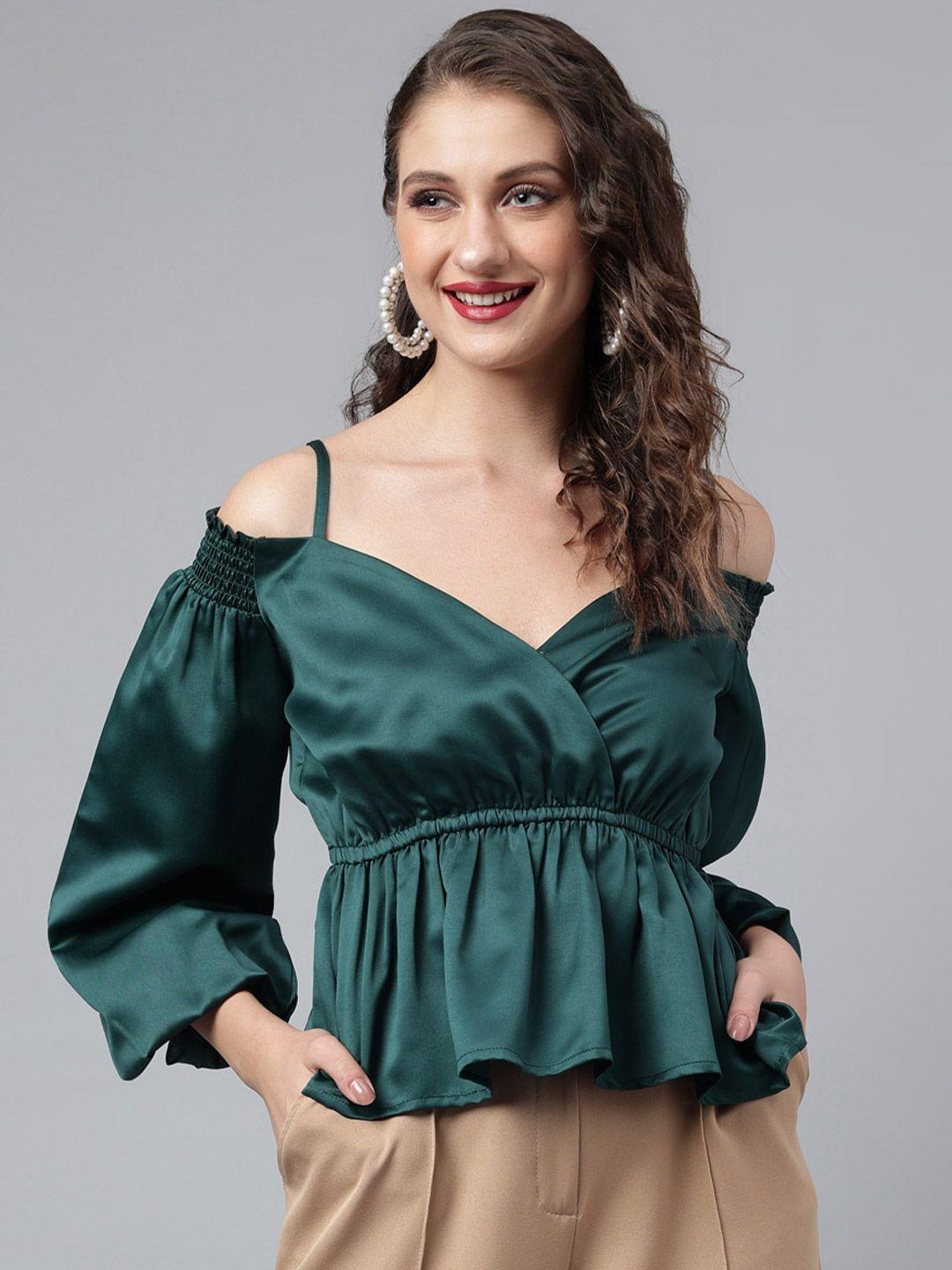 pinwheel puff sleeve shoulder straps satin peplum top