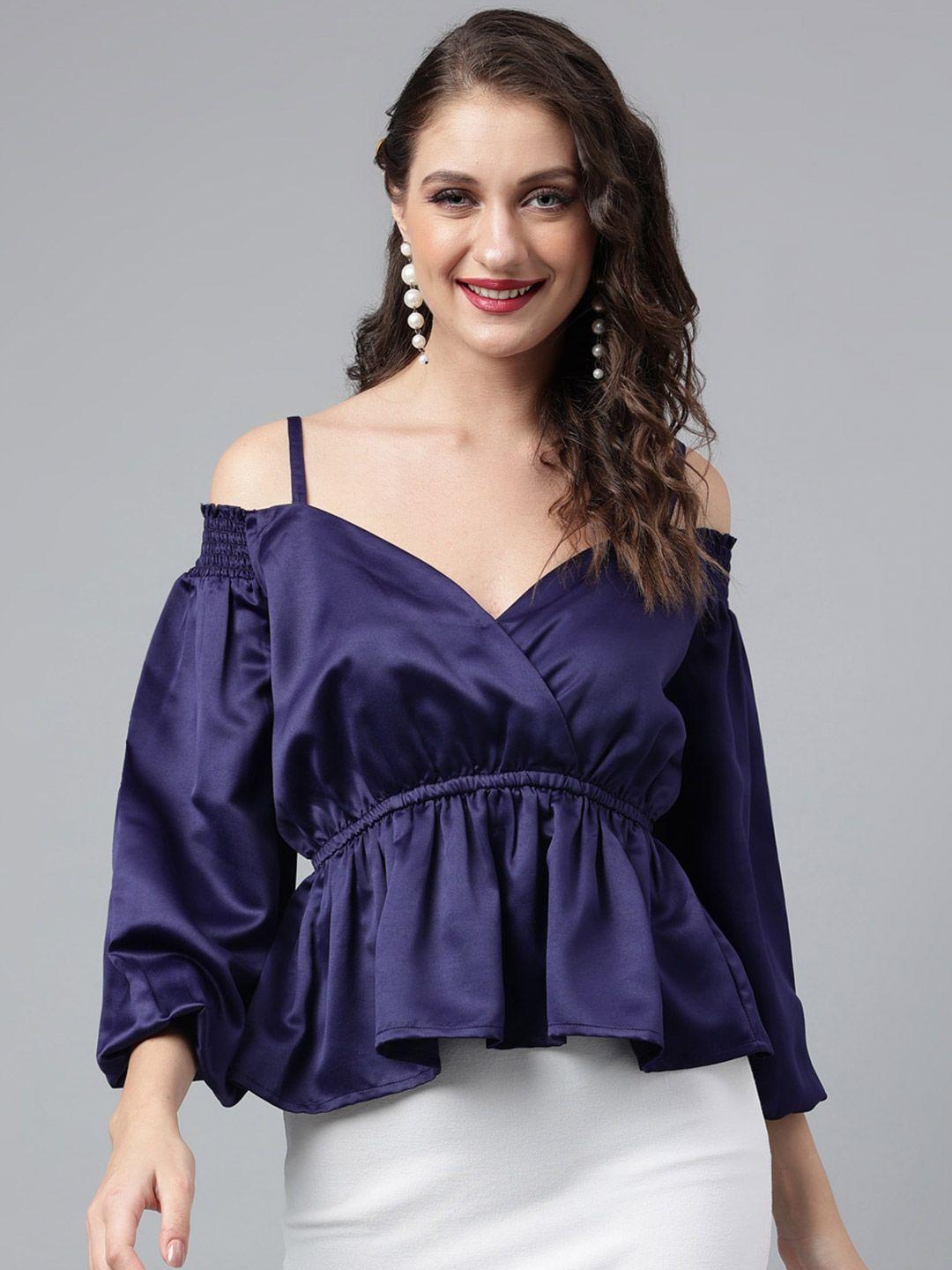 pinwheel puff sleeve shoulder straps satin peplum top