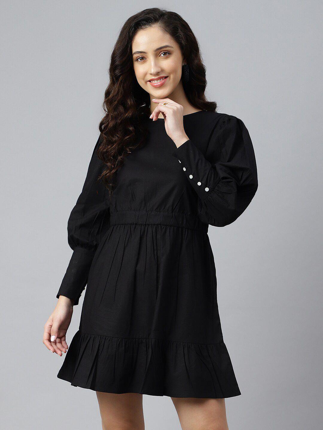 pinwheel women black bishop sleeves a-line dress