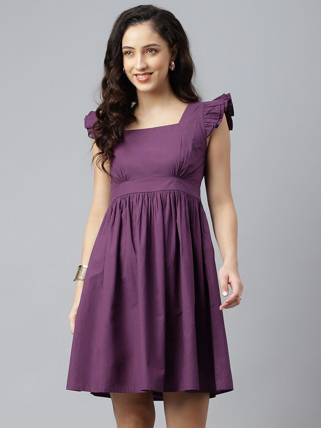 pinwheel women purple flutter sleeves a-line dress