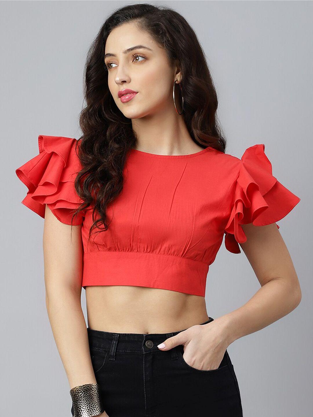 pinwheel women red blouson pure cotton crop top