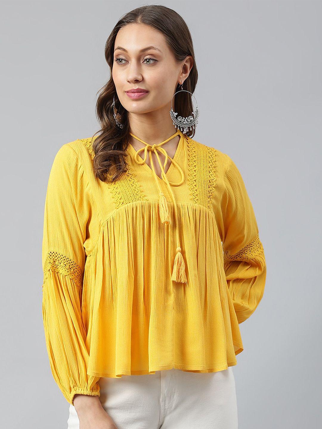 pinwheel yellow tie-up neck top