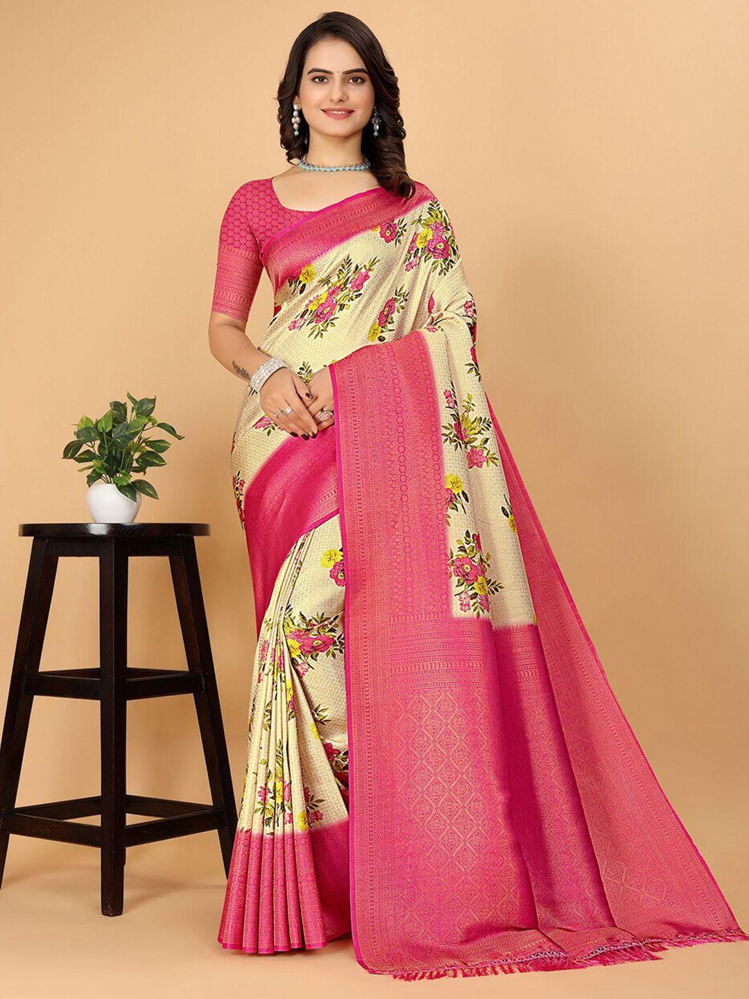 pionex floral printed pure silk kanjeevaram saree