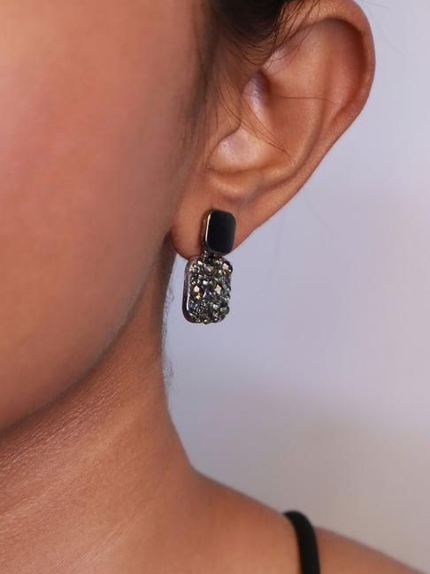 pipa bella black and silver trendy stone dangler earrings for women
