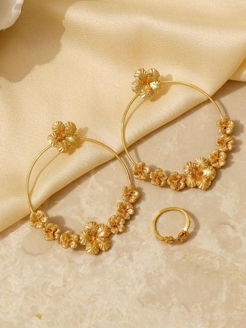pipa bella floral golden brass earring & ring set