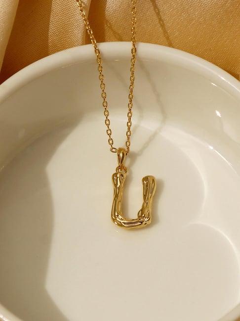 pipa bella golden alloy textured u initial pendant with chain