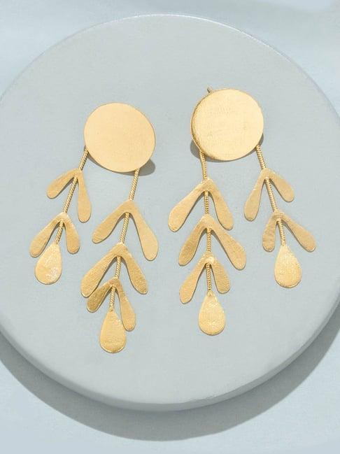 pipa bella oblong golden brass dangler earrings
