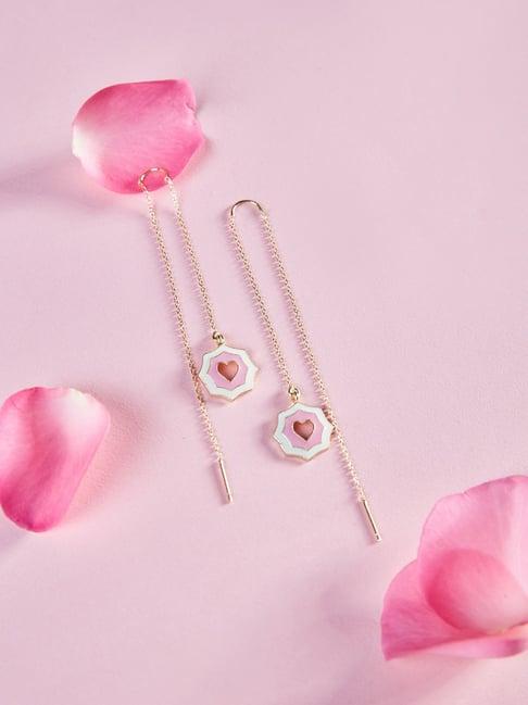 pipa bella pink & white enamel heart-shaped sui-dhaga earrings