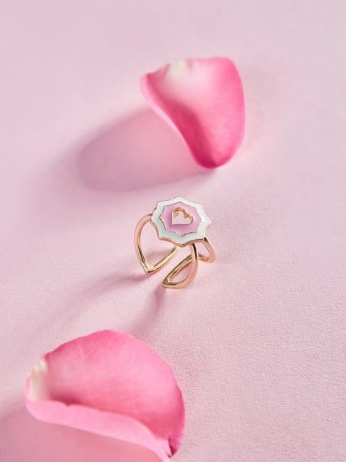 pipa bella pink & white heart enamel adjustable ring for women