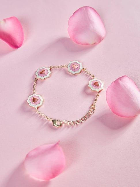 pipa bella pink & white enamel heart-shaped flexible fit bracelet