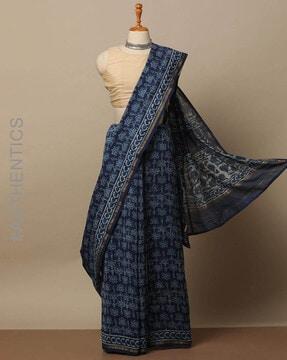 pipar handblock print pure chanderi saree