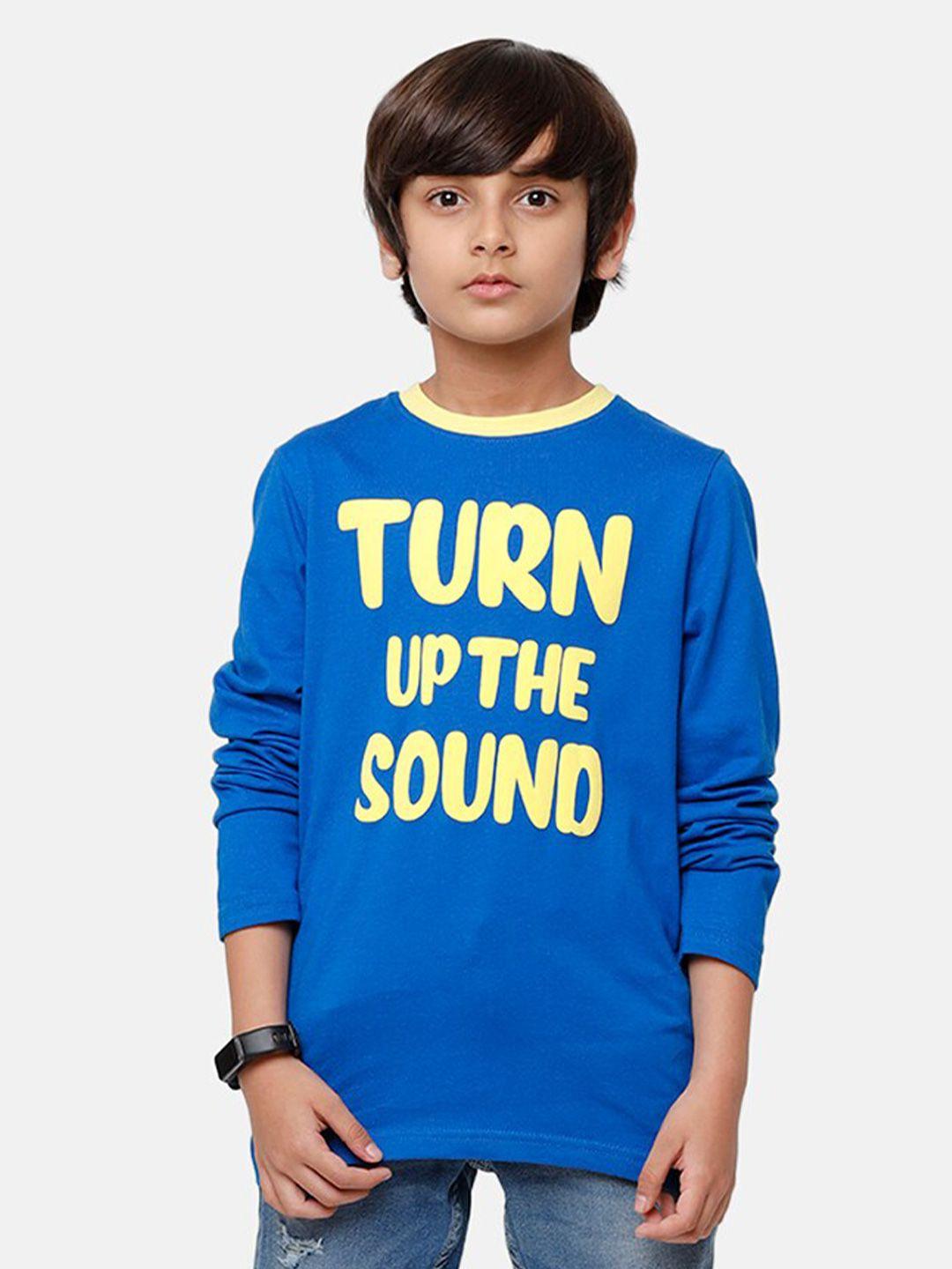 pipin boys blue & fluorescent green typography print pure cotton t-shirt