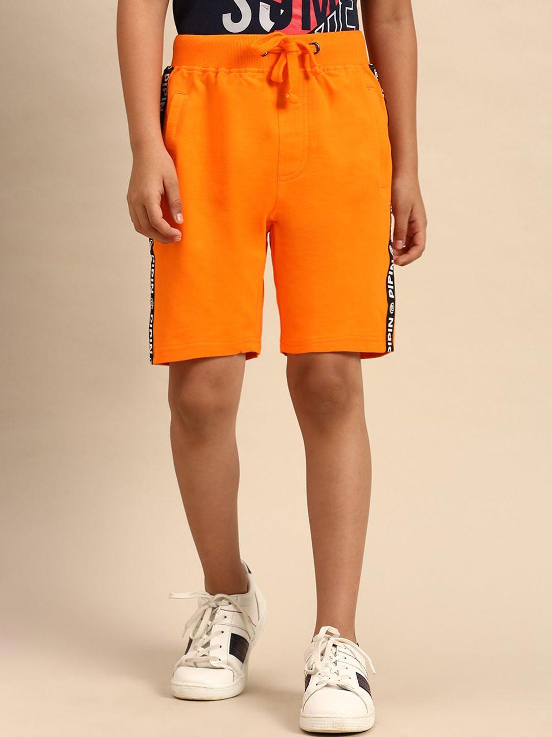 pipin boys orange typography printed shorts