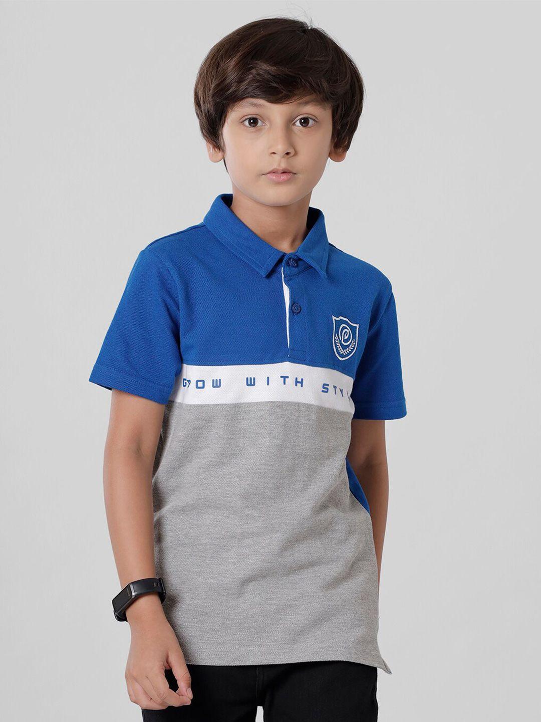 pipin boys blue polo collar applique t-shirt