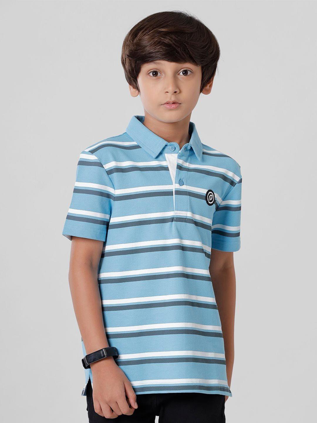 pipin boys blue striped polo collar t-shirt