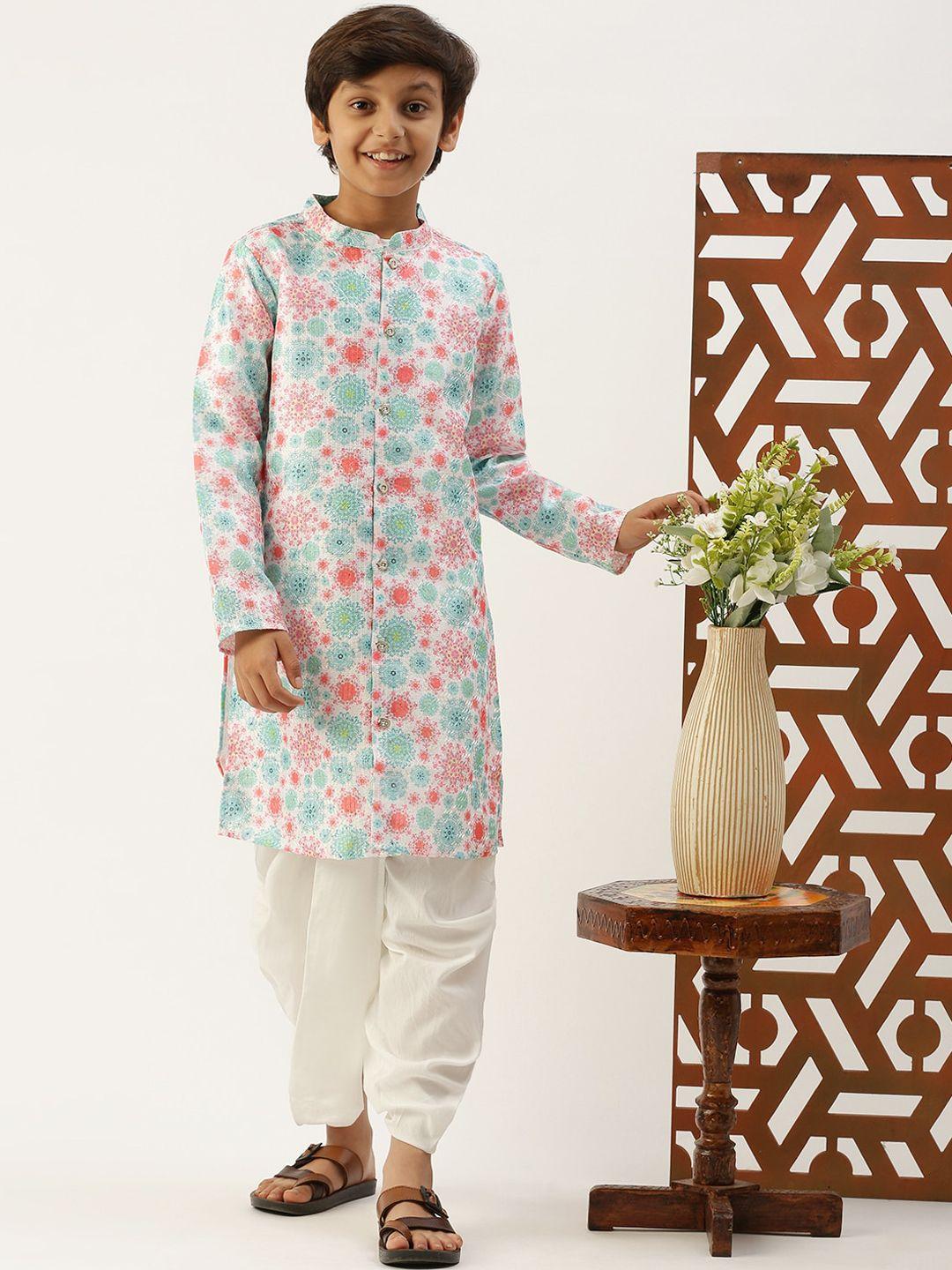 pipin boys floral printed mandarin collar sequinned kurta