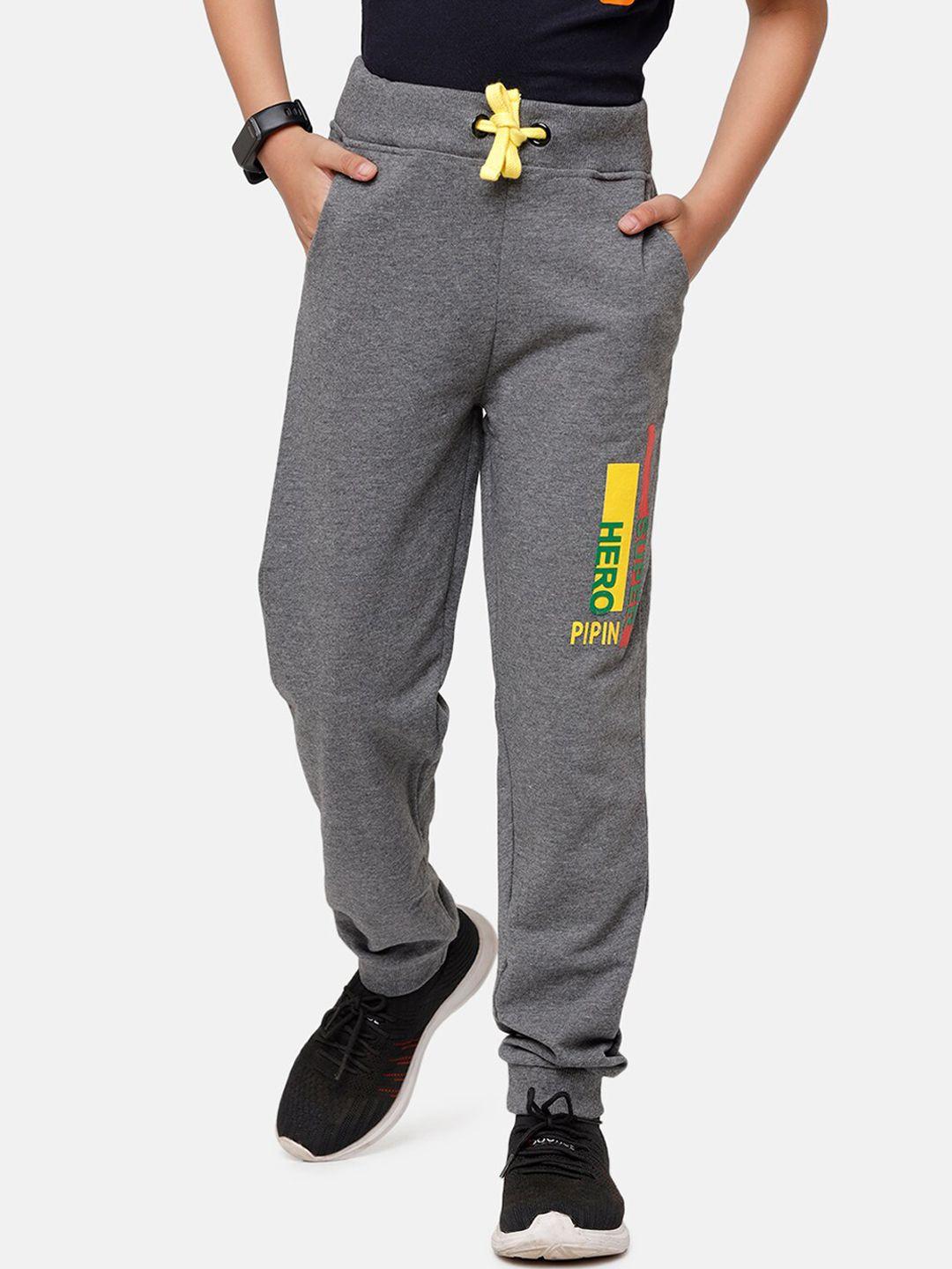 pipin boys grey melange solid pure cotton joggers