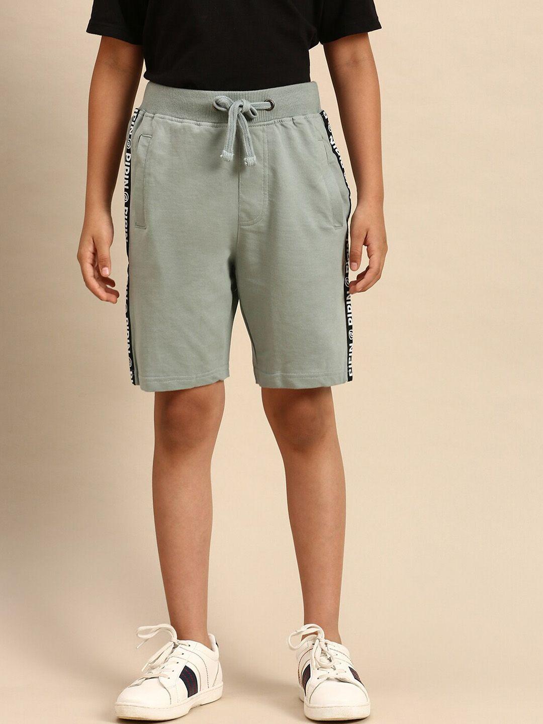 pipin boys grey typography printed pure cotton shorts