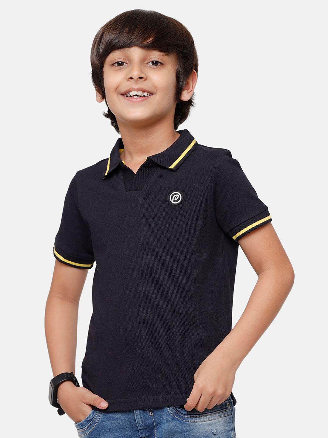pipin boys navy blue solid polo collar pure cotton t-shirt