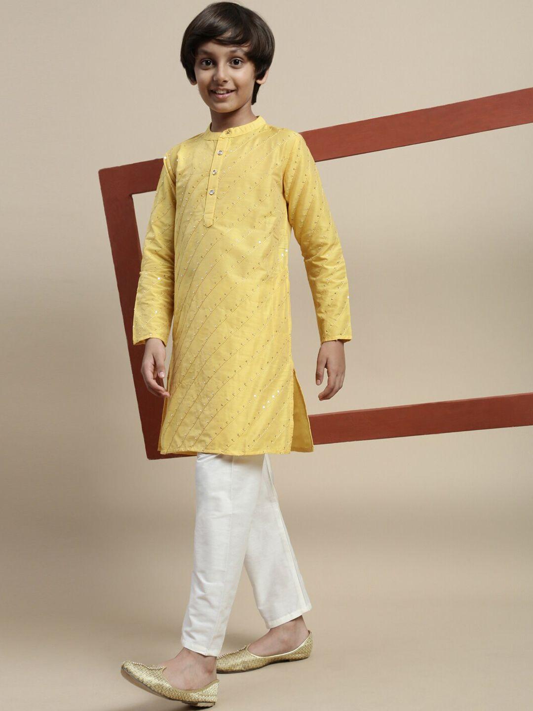 pipin boys sequins detail band collar straight kurta